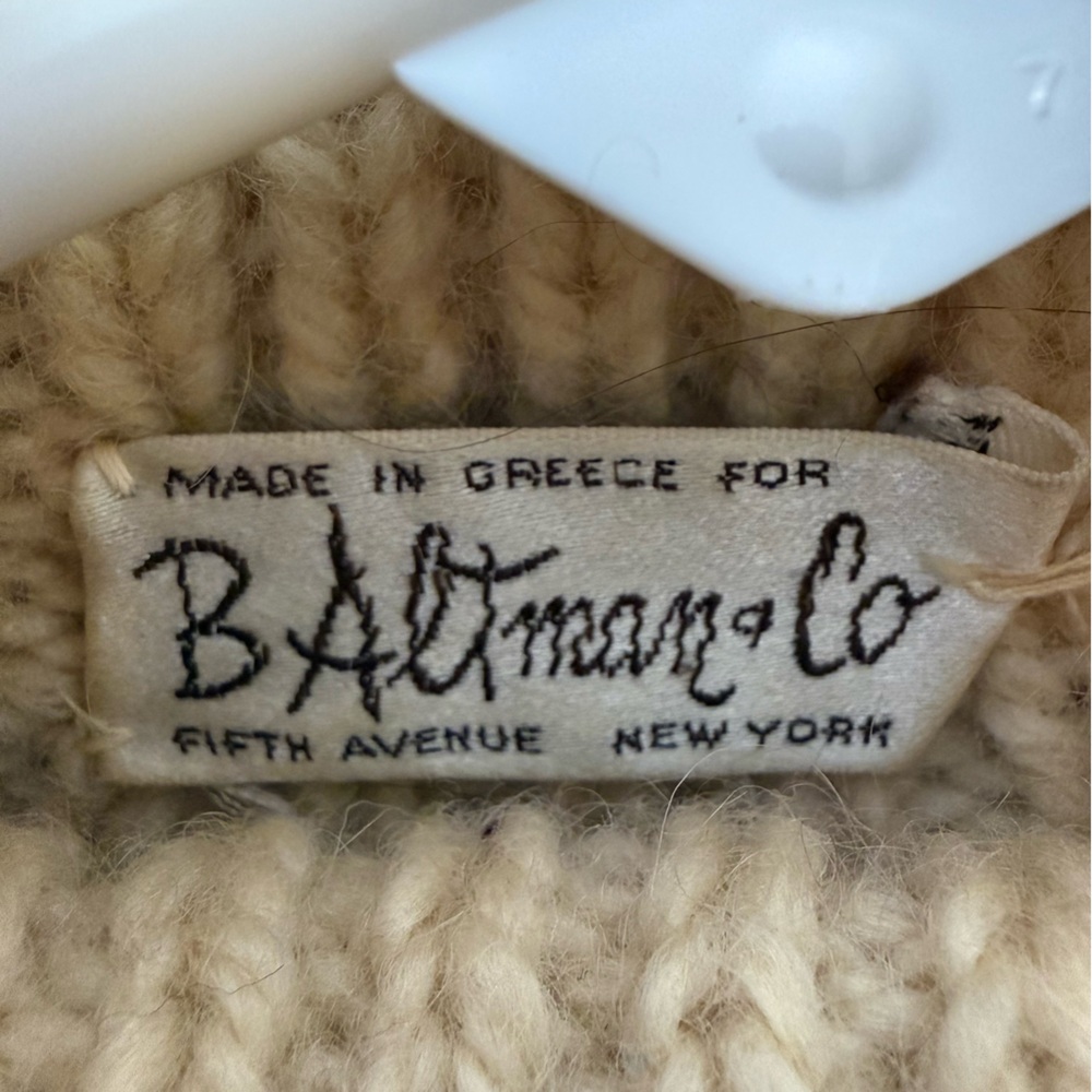 B. Altman Vintage wool cable knit fisherman sweater cream made in Greece - Picture 6 of 6